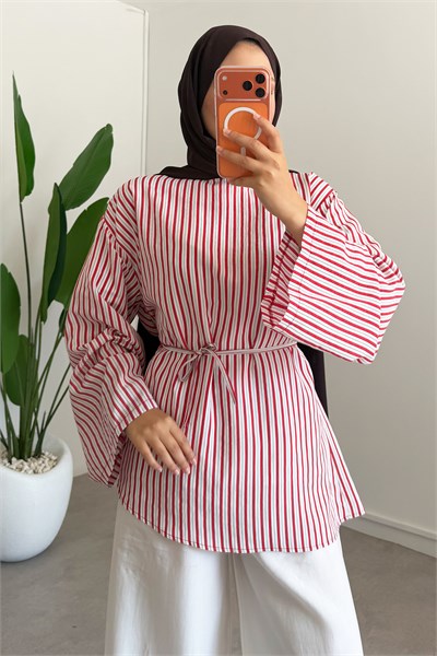 Oversize Biyeli Tunik - Beyaz