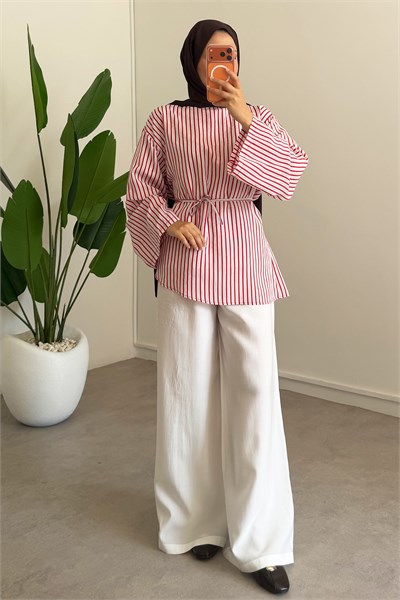 Oversize Biyeli Tunik - Beyaz