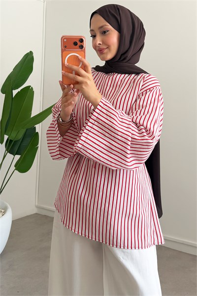 Oversize Biyeli Tunik - Beyaz