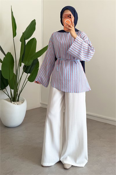 Oversize Biyeli Tunik - Mavi