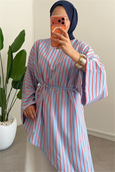 Oversize Biyeli Tunik - Mavi