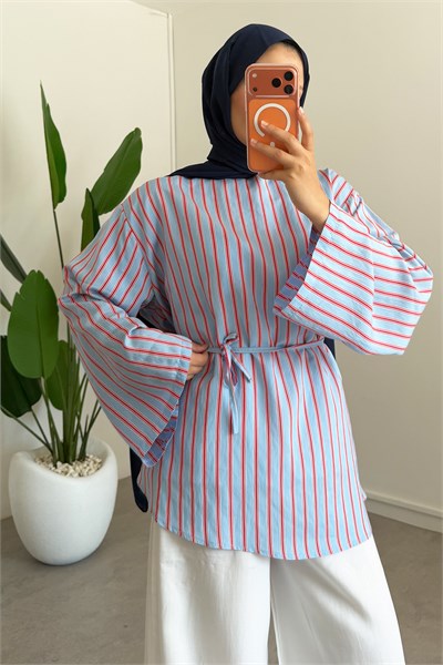 Oversize Biyeli Tunik - Mavi