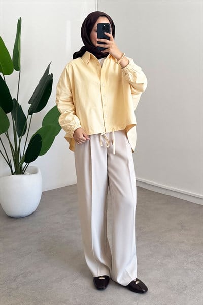 Oversize Büzgülü Gömlek - Sarı