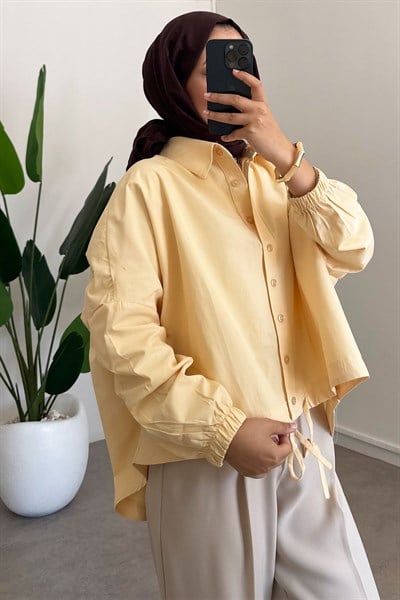 Oversize Büzgülü Gömlek - Sarı