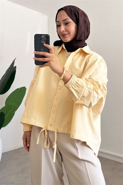 Oversize Büzgülü Gömlek - Sarı
