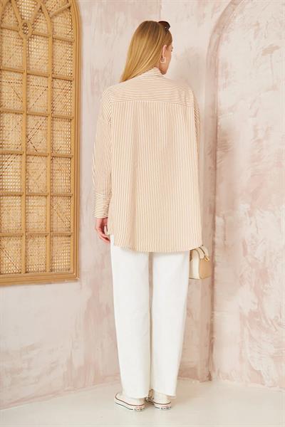 Oversıze Çizgili Gömlek 4-6676 - VİZON