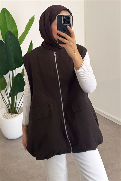 Oversize Gabardin Yelek - Kahverengi