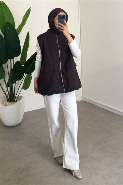 Oversize Gabardin Yelek - Kahverengi