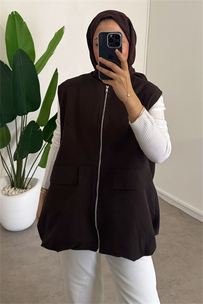 Oversize Gabardin Yelek - Kahverengi