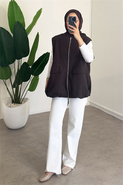 Oversize Gabardin Yelek - Kahverengi