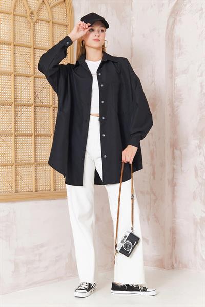 OVERSİZE GÖMLEK 4-6452  - SİYAH