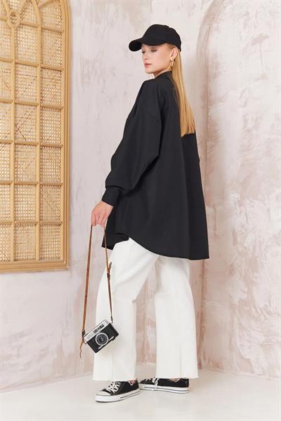 OVERSİZE GÖMLEK 4-6452  - SİYAH