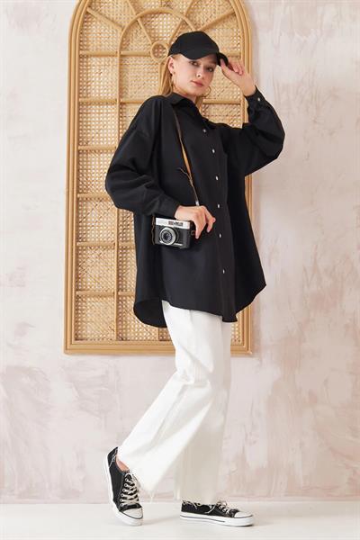 OVERSİZE GÖMLEK 4-6452  - SİYAH