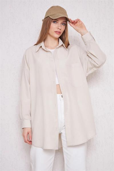 OVERSİZE GÖMLEK 4-6452  - VİZON