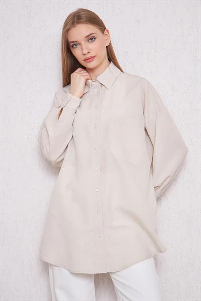 OVERSİZE GÖMLEK 4-6452  - VİZON