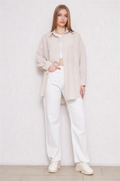 OVERSİZE GÖMLEK 4-6452  - VİZON