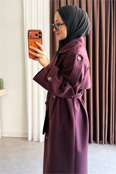 Oversize Kaşe Kaban - Bordo