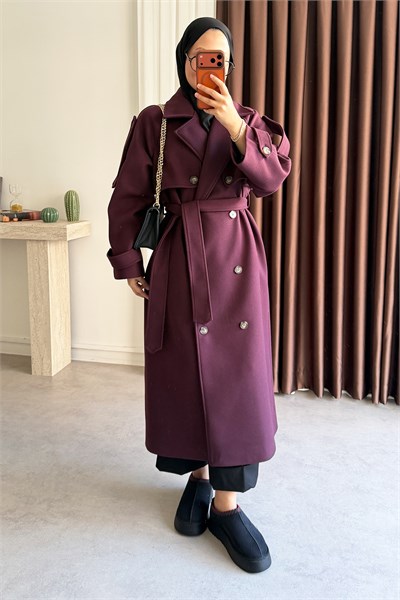 Oversize Kaşe Kaban - Bordo
