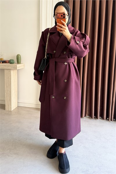 Oversize Kaşe Kaban - Bordo