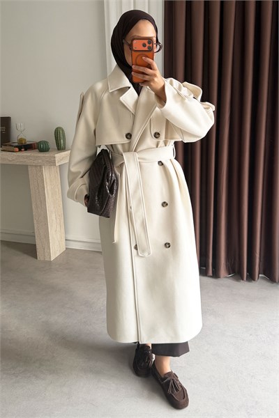 Oversize Kaşe Kaban - Ekru