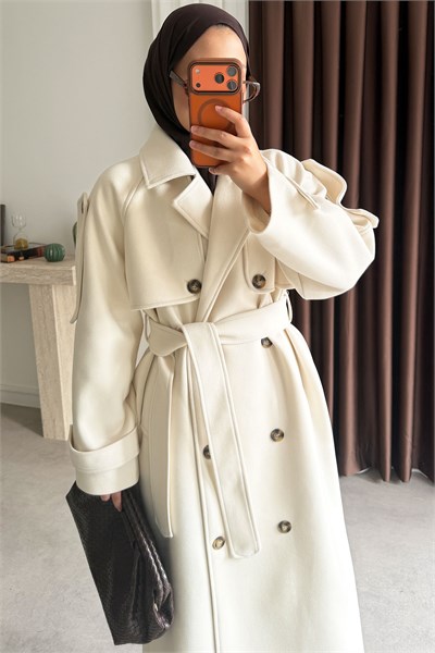 Oversize Kaşe Kaban - Ekru