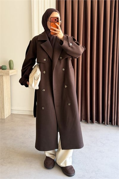 Oversize Kaşe Kaban - Kahverengi