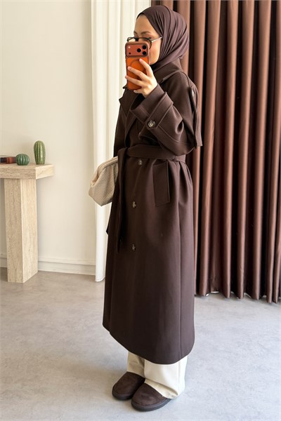 Oversize Kaşe Kaban - Kahverengi