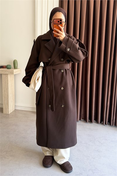 Oversize Kaşe Kaban - Kahverengi