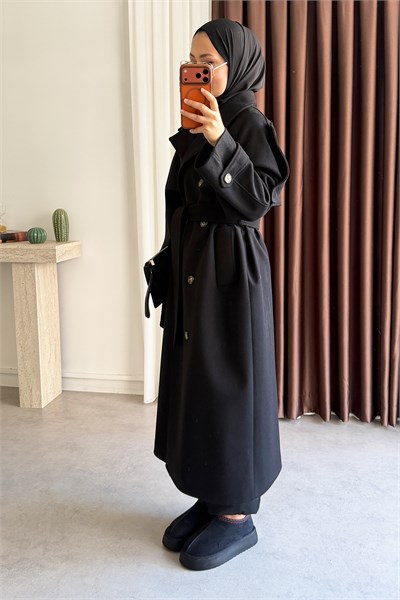 Oversize Kaşe Kaban - Siyah