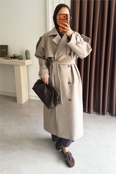 Oversize Kaşe Kaban - Vizon