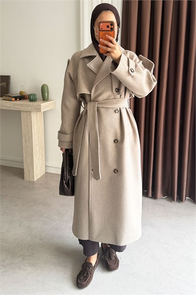 Oversize Kaşe Kaban - Vizon