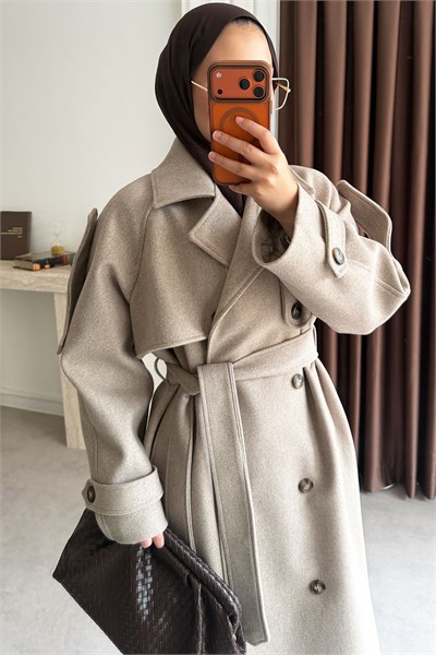 Oversize Kaşe Kaban - Vizon