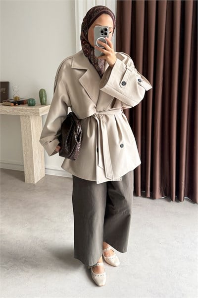 Oversize Pelerinli Trençkot - Bej