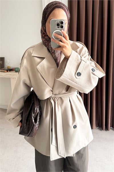 Oversize Pelerinli Trençkot - Bej