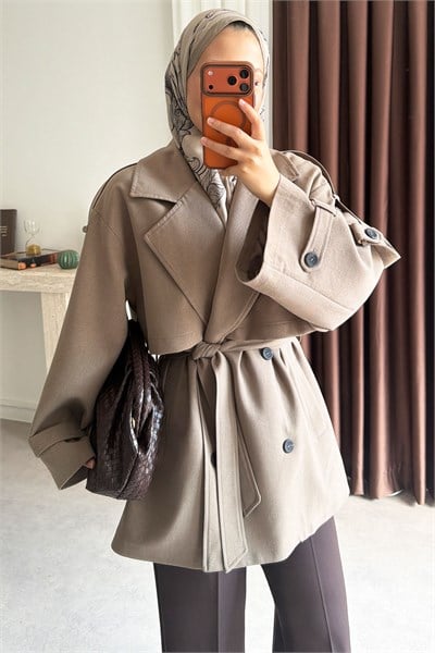 Oversize Pelerinli Trençkot - Haki