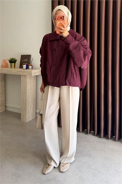 Oversize Pileli Trençkot - Bordo