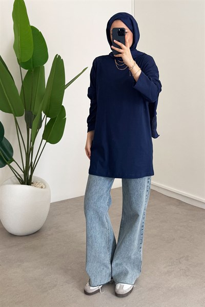 Oversize Uzun Kol T-shırt 4-6633 - LACİVERT