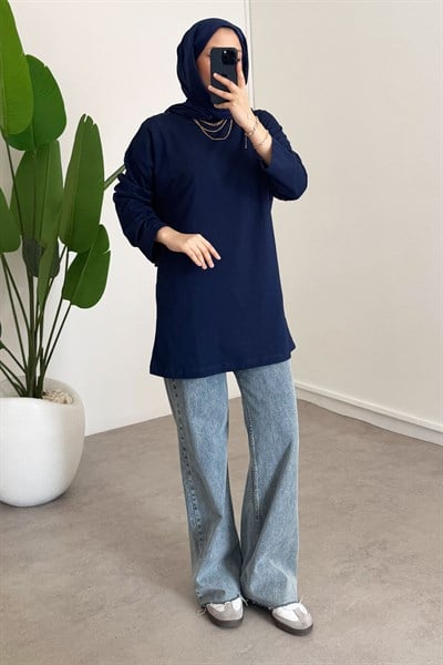 Oversize Uzun Kol T-shırt 4-6633 - LACİVERT
