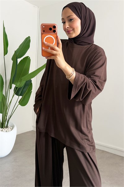 Oysh Pantolonlu Takım - Kahverengi