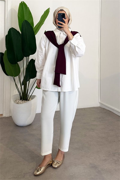 Oyşo Garnili Gömlek - Bordo