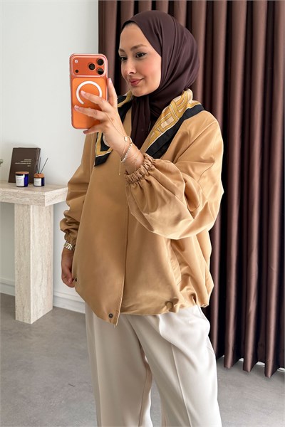 Pamuklu Bomber Ceket - Camel