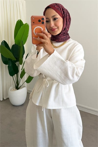 Pantolon Keten Takım - Beyaz