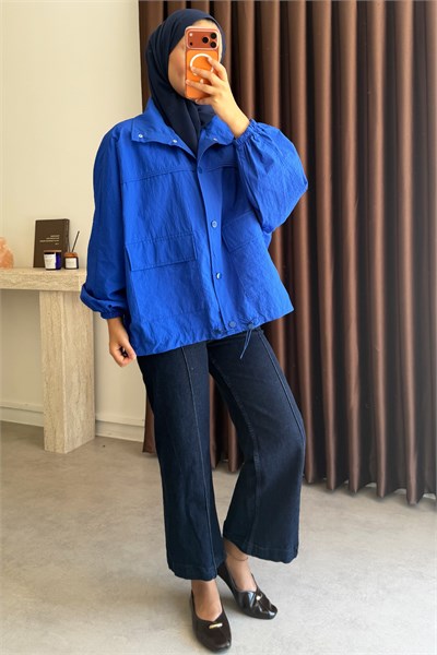 Paraşut Çıtçıtlı Ceket - Saks