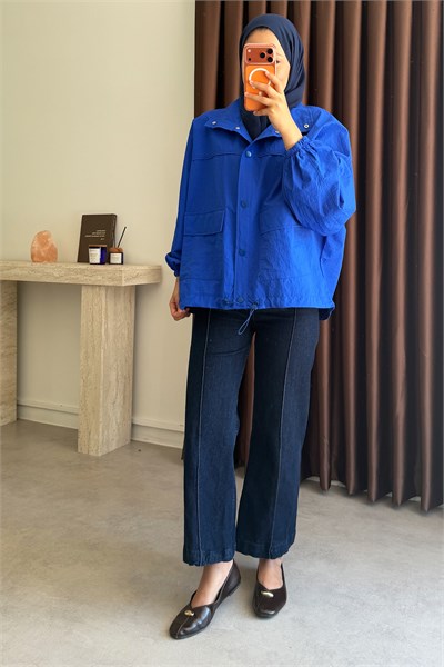 Paraşut Çıtçıtlı Ceket - Saks