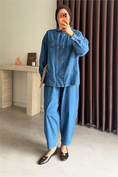 Patlı Denim Takım - Açık Kot