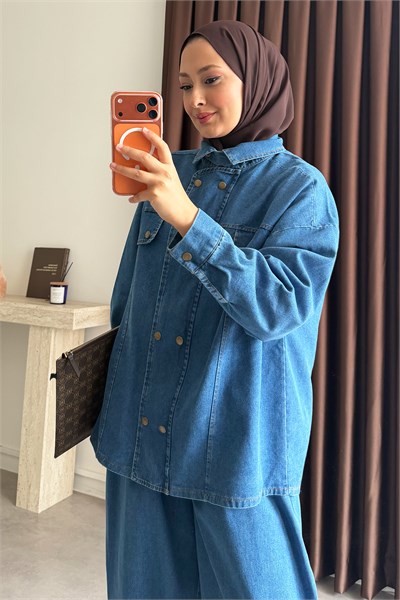 Patlı Denim Takım - Açık Kot