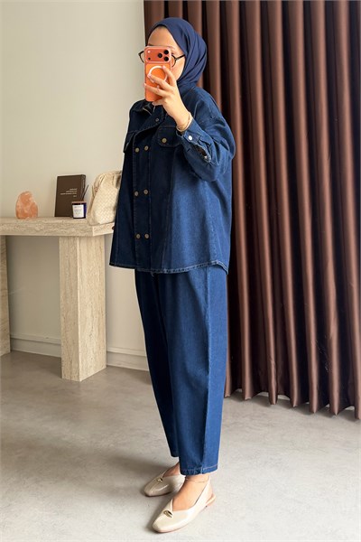Patlı Denim Takım - Koyu Kot