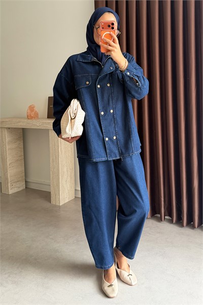 Patlı Denim Takım - Koyu Kot