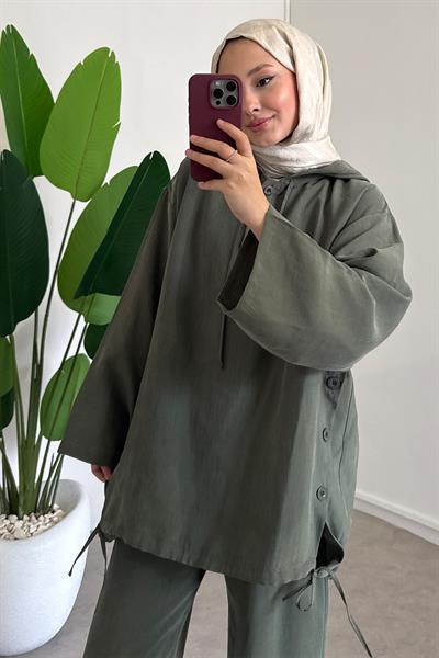 Patlı Kapüşonlu Takım - Haki Yeşil