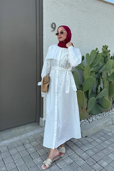 PELERİN DETAYLI ELBİSE 31-3363 - BEYAZ